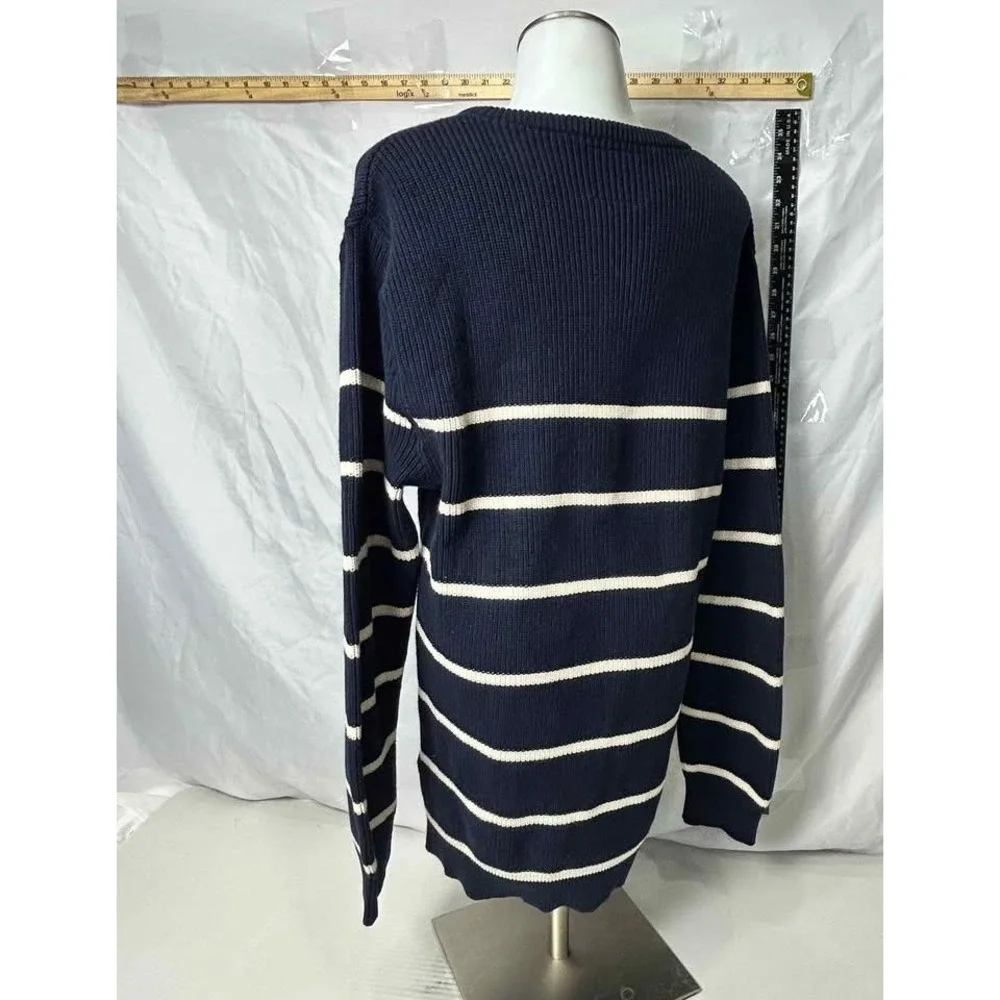 Nautica Jeans Co Mens XXL Navy Blue White Striped‎ Ribbed V-Neck Cotton Sweater